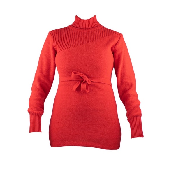Vintage 80’S Red Ribbed Turtleneck Sweater Dress - Picture 1 of 4